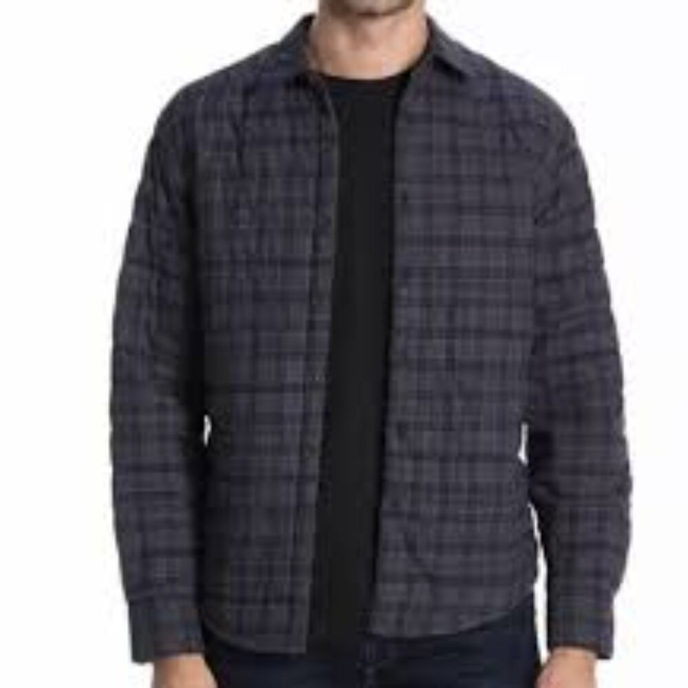 Thomas Dean Men’s Padded Plaid Shirt Jacket Gray/Navy Size L